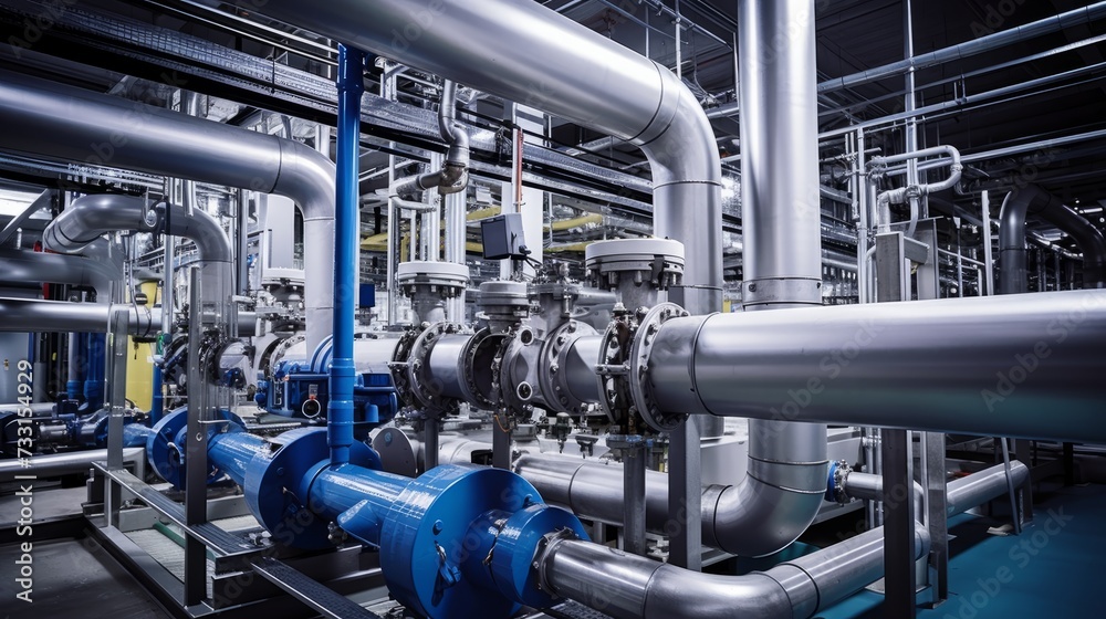 Industrial plant with intricate piping systems