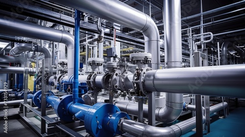 Industrial plant with intricate piping systems