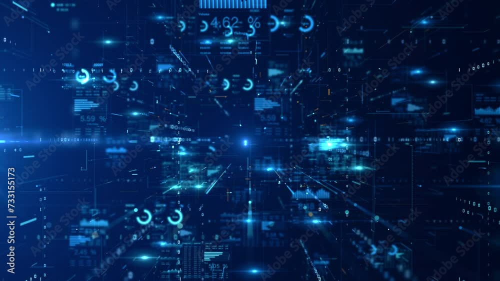 Technology digital cyberspace, HUD infographic technology data analysis, and Digital data network, Features background representing connectivity and high speed data transfer, Seamless Loop, 4K