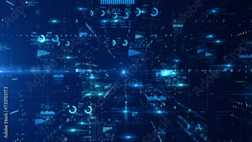 Technology digital cyberspace, HUD infographic technology data analysis, and Digital data network, Features background representing connectivity and high speed data transfer, Seamless Loop, 4K