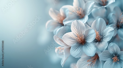 Clean abstract background adorned with delicate flowers, exuding simplicity and charm © olegganko