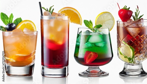 set of alcohol cocktails on white