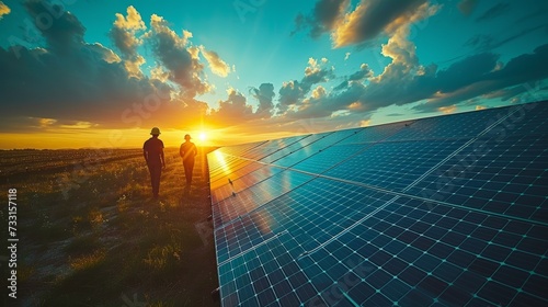 Fields of solar panels stretching to the horizon, symbolizing a shift towards sustainable energy