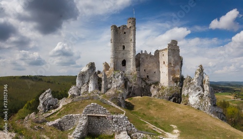 ruins of a medieval castle in the village of mirow photo