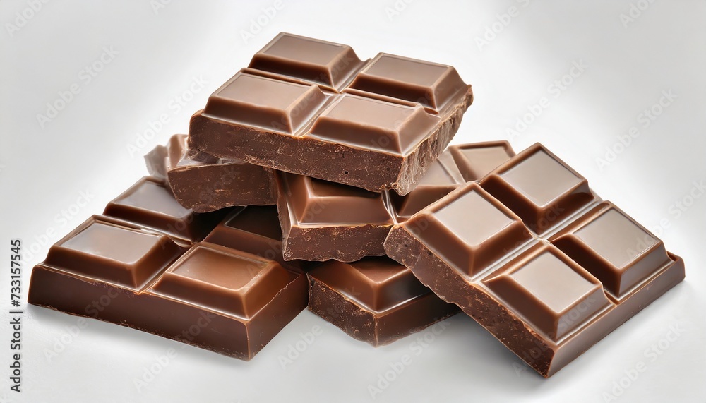 cubes of milk chocolate bar on white background