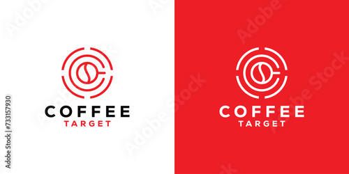 Creative Coffee Target Logo. Simple Coffee and Target Board with Linear Outline Style. Coffee Shop Logo Icon Symbol Vector Design Template.