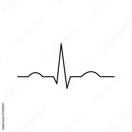 The ECG simple line art. Cardiology. Black and White. One line drawing.