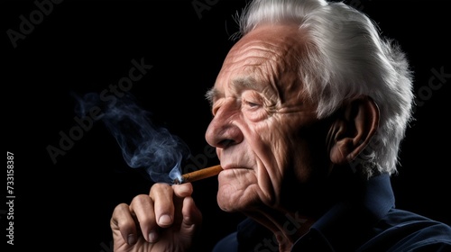 Elderly Man Lighting a Cigarette in the Dark. Generative ai