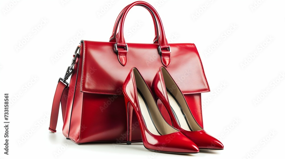 custom made wallpaper toronto digitalElegant Red High Heels and Handbag on White Background. Generative ai