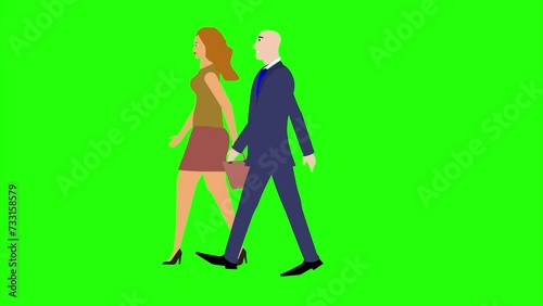 Wallpaper Mural Animation with Man and women character walking side view, seamless loop on green screen, chroma key Torontodigital.ca