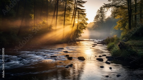 The tranquil beauty of a river at golden hour