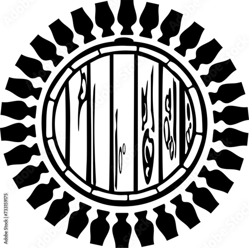 Vektor Silhouette Symbol Whisky, Whiskey - Design Element mit Fass und Gläsern im Kreis - Tasting