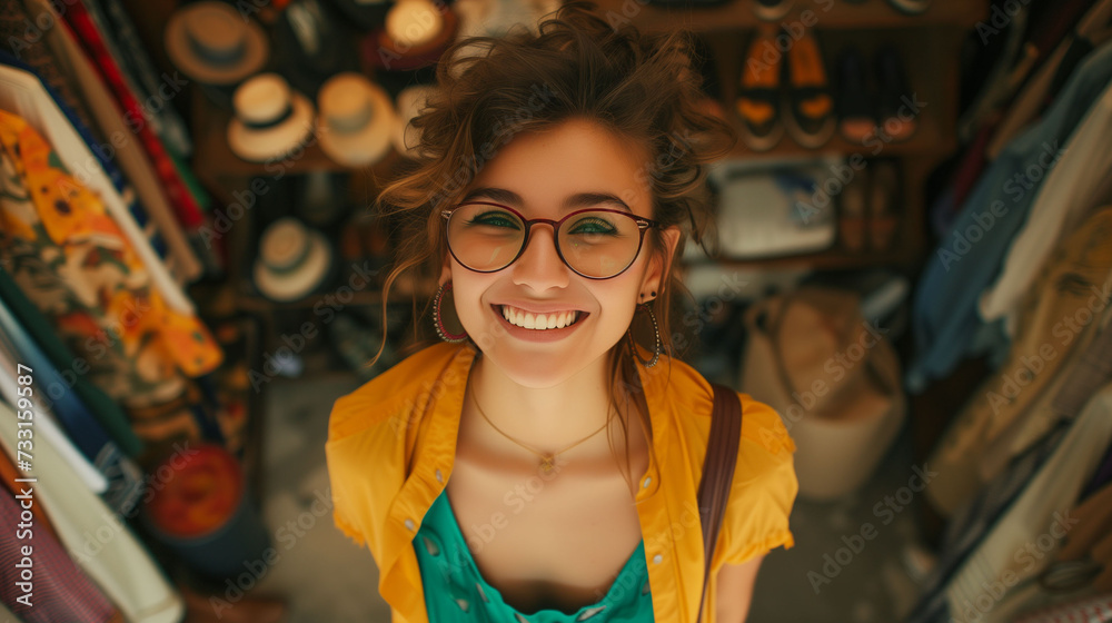 Young woman business owner of a second-hand clothing shop