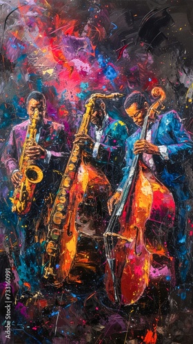 Abstract Jazz Saxophonists in Vivid Expressionist Painting
