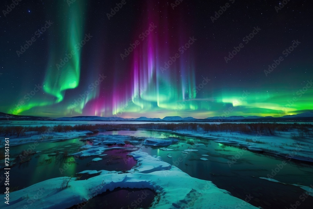 Northern Lights Serenity Frozen Sea Coast with Aurora Borealis Delight