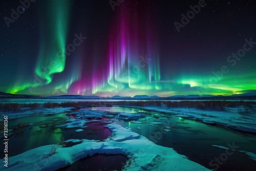 Northern Lights Serenity Frozen Sea Coast with Aurora Borealis Delight © azait24
