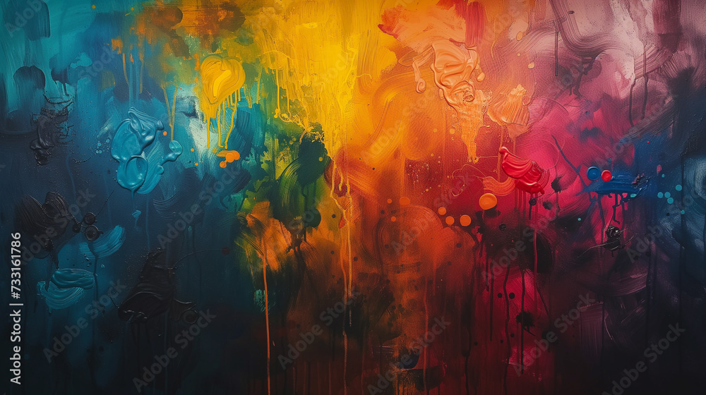 Obraz premium Colorful Watercolor Splash: Artistic Design with Grunge Texture and Rainbow Swirls