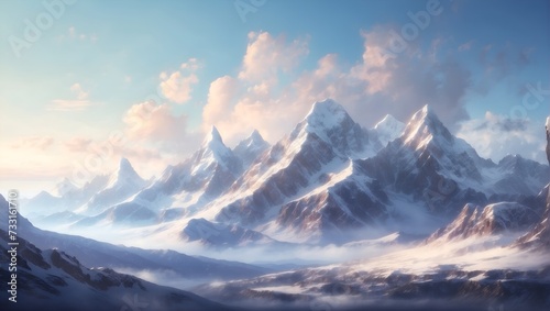 Grand mountain peaks covered in snow, awe-inspiring and majestic