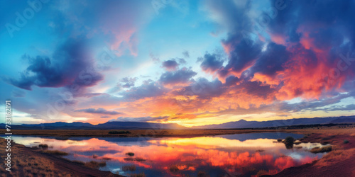 Majestic sunrise or sunset landscape with stunning nature s light and rolling colorful clouds.