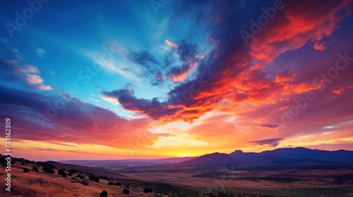 Majestic sunrise or sunset landscape with stunning nature s light and rolling colorful clouds.
