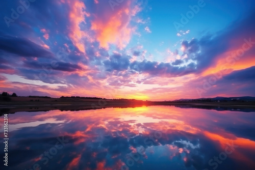 Majestic sunrise or sunset landscape with stunning nature's light and rolling colorful clouds.