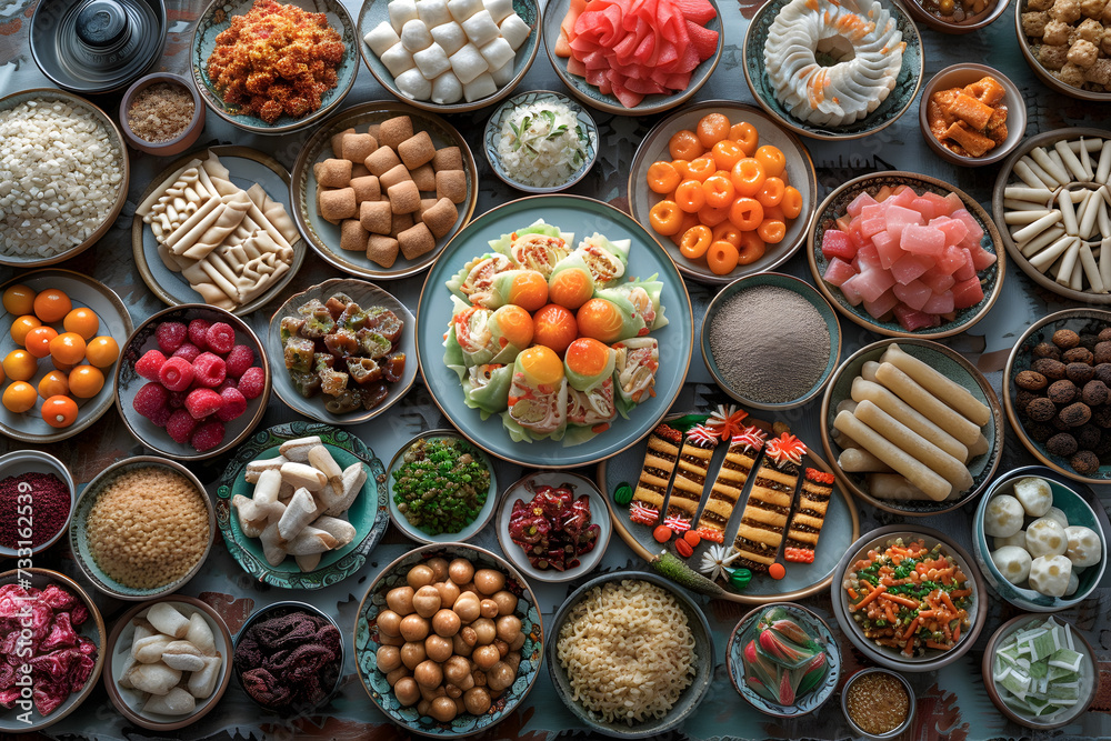 A photo of colorful Ramadan sweets and candies, perfect for celebrating the festive occasion A photo of colorful Ramadan sweets and candies, perfect for celebrating the festive occasion