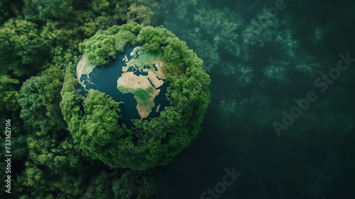 Green Planet Earth on Black Background, Conceptual 3D Illustration