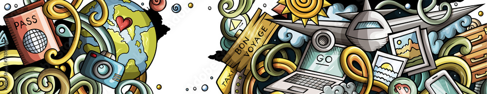 Travel detailed cartoon banner design Travel detailed cartoon banner design
