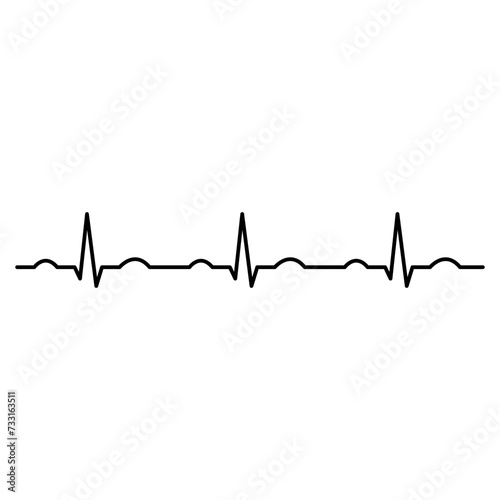 The ECG line heart beat. Cardiology. Black and White. One line drawing.
