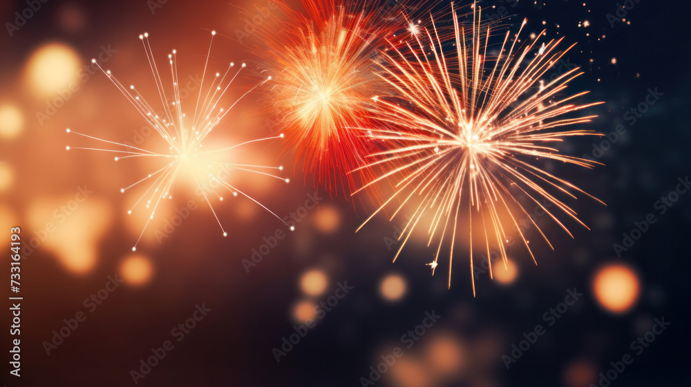 Naklejka premium Fireworks festive holidays celebration concept.