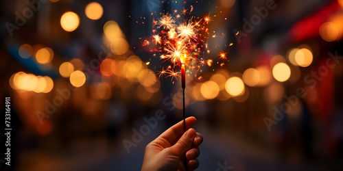 Firework stick sparkler on hand at night