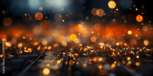 Abstract bokeh shimmering gold glitter lights with blurry defocused background