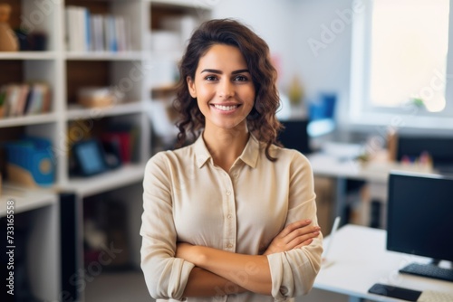 Smiling woman in creative office. photo