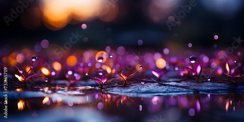 Abstract bokeh shimmering purple glitter decorations with blurry defocused background