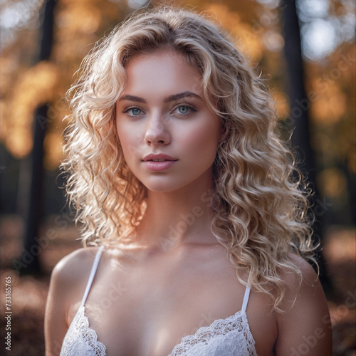 Beautiful young woman in the autumn forest. 