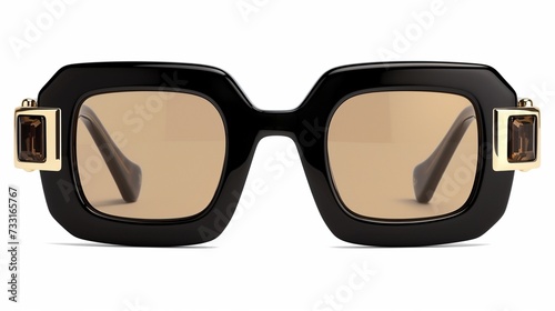 Sleek rectangular sunglasses with gold accents and brown gradient lenses.