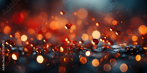 Abstract bokeh shimmering red glitter decorations with blurry defocused background