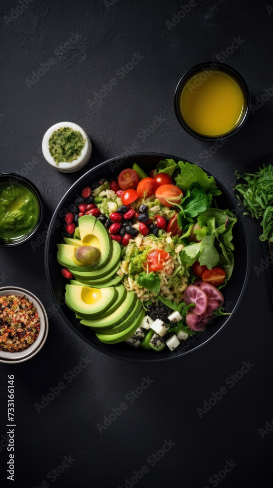 Healthy take away food and drinks, Fresh salad, soup, poke bowl, fruits, coffee and juice. top view. Healthy take away food and drinks, Fresh salad, soup, poke bowl, fruits, coffee and juice. top view.