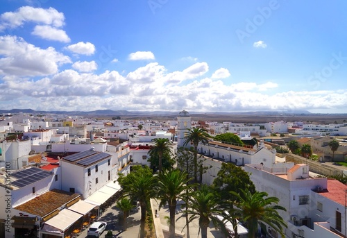 view from the Torre de Guzman tower to the Plaza de Santa Catalina and the roofs of Conil de la Frontera, Costa de la Luz, Andalusia, Spain photo