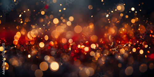 Abstract bokeh shimmering red glitter lights with blurry defocused background