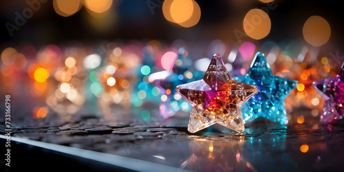 Abstract bokeh shimmering colorful glitter decorations with blurry defocused background