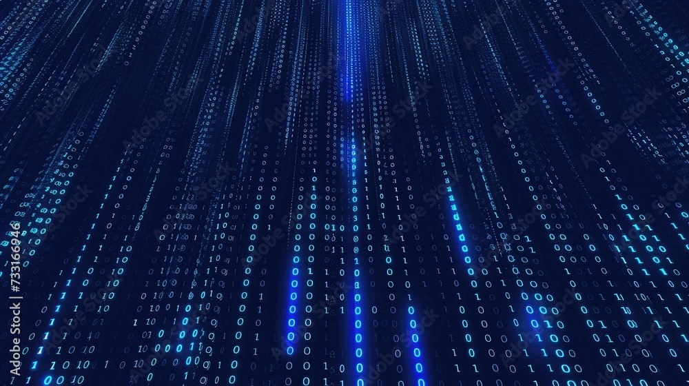 Digital binary code matrix background. scientific technology data binary code network conveying connectivity, complexity and data flood of modern digital age