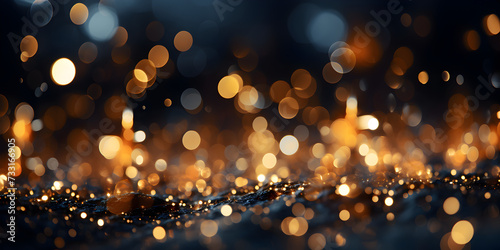 Abstract bokeh shimmering gold glitter lights with blurry defocused background