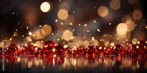 Abstract bokeh shimmering red glitter decorations with blurry defocused background