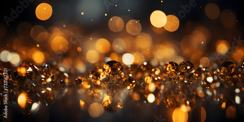 Abstract bokeh shimmering golden glitter decorations with blurry defocused background
