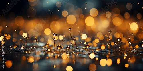 Abstract bokeh shimmering golden glitter decorations with blurry defocused background