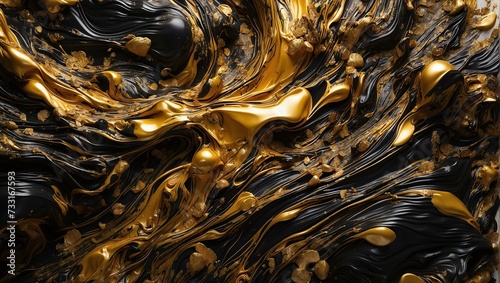 A bright, swirling abstract image with bold black and gold strokes representing power and wealth © Андрій Гатченко