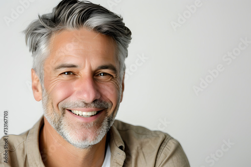 Closeup portrait of Handsome smiling mature man isolated on white background
