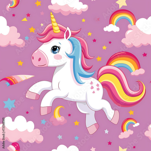 Cute Unicorn cartoon seamless pattern background for kids.