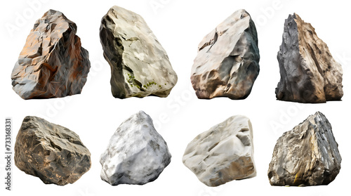 Collection set of big hard rock boulder stone on transparent background cutout, PNG file. Many different design. Mockup template artwork graphic photo